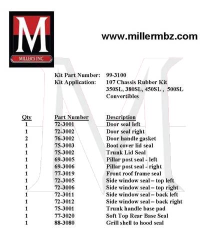 99-3100oe 107 SL RUBBER KIT - O.E.