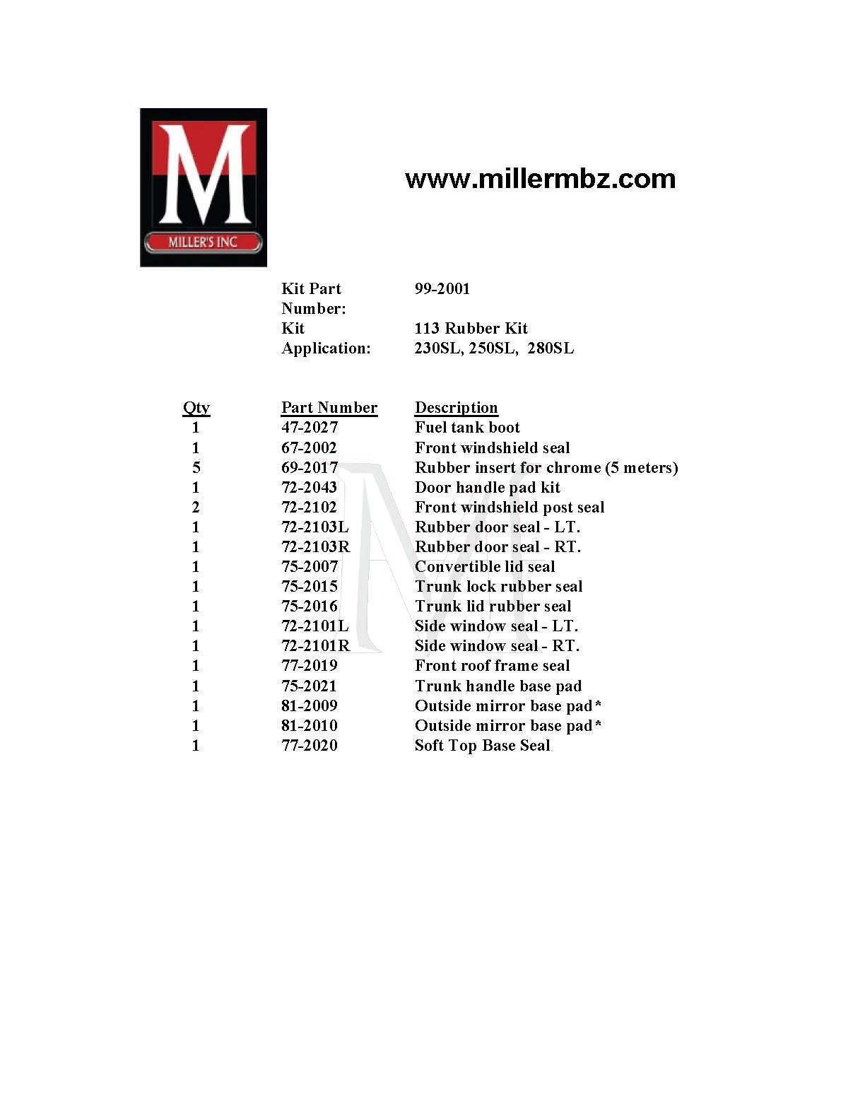 99-2001 113 CHASSIS RUBBER KIT