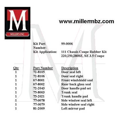 99-0006 111 CHASSIS COUPE RUBBER KIT